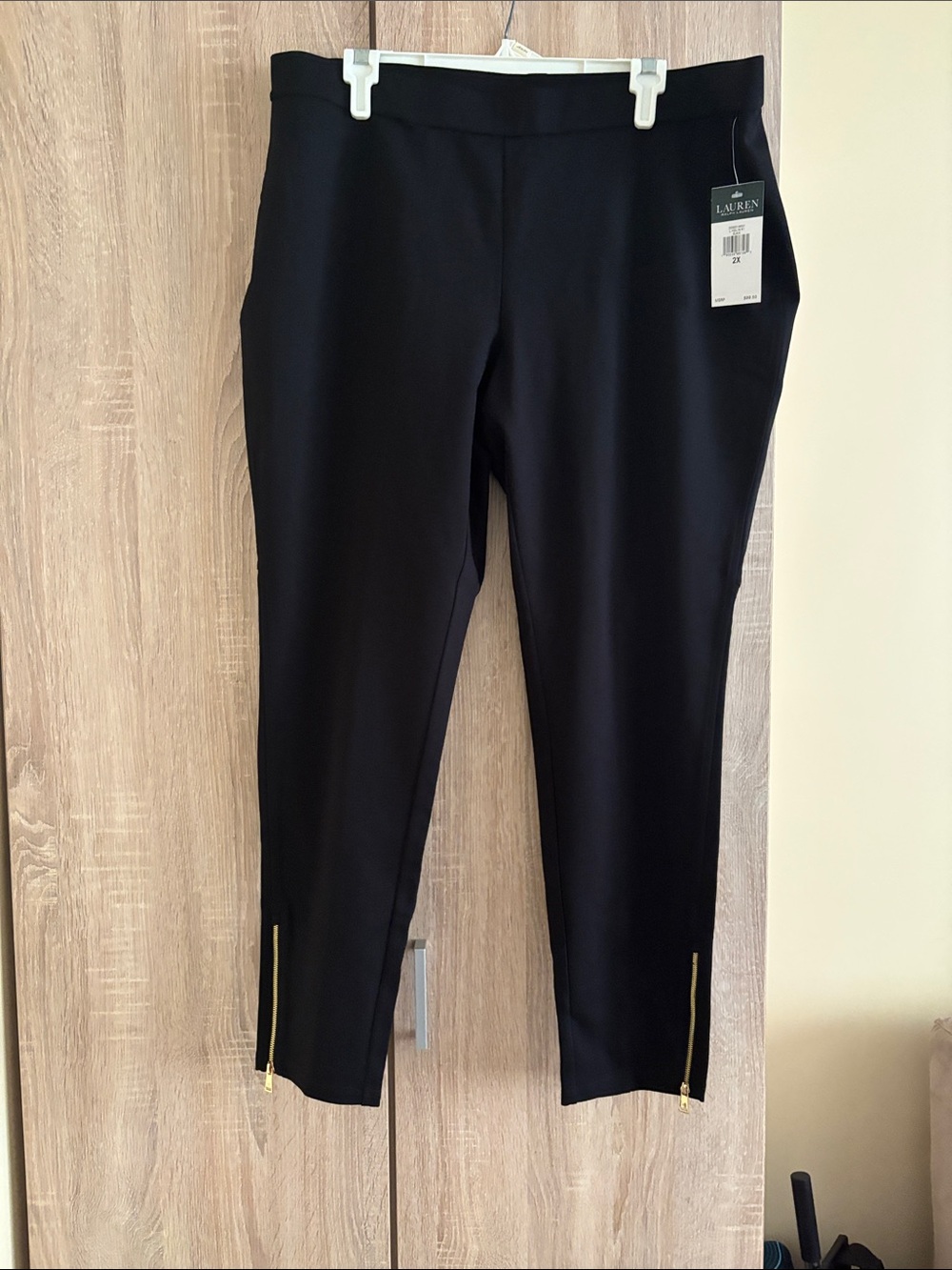 Lauren Ralph Lauren Black Ankle Pants with Gold Zipper Accents